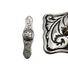 Western Belt Buckle Dendritic Agate Cabochon Silver Engraved Accents Side Pieces