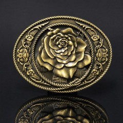 Western Rose Flower Oval Bronze Plated Belt Buckle Cowgirl Country Floral Mens