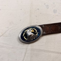 Vintage 50s 1960s Bald Eagle Blue Swirl Inlay Enamel Silver Men’s Belt Buckle