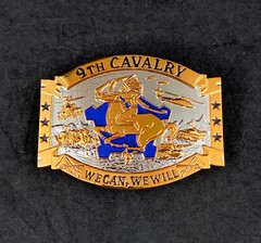 🌟US Army 9th Cavalry Unit Crest DUI Insignia, Silver & Gold Tone Belt Buckle