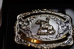 Lightning Ridge Crumrine Western Belt Buckle Trophy Reiner 2 Ribbons 38424