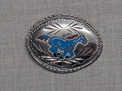 vintage USA made HANDCRAFTED belt buckle HORSE bronco TURQUOISE inlay WESTERN