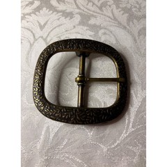 Vintage Burgos Brass Belt Buckle Etched Leaf Botanical Pattern 976 Antiqued Gold