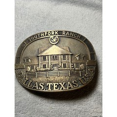 Vintage 1980 Southfork Ranch Dallas Belt Buckle Solid Brass JR Duncan