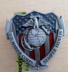 USMC Semper Fidelis US MARINE CORPS Belt Metal Buckle with Red & Blue Enamel