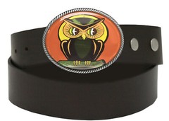 Owl Belt Buckle – Retro Halloween Art Silver Oval Handmade Buckle – 144