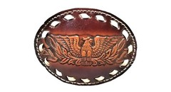 EAGLE Belt BUCKLE w/ WHITE BUCKSTITCHING Lg HANDMADE Brown LEATHER Western/Biker