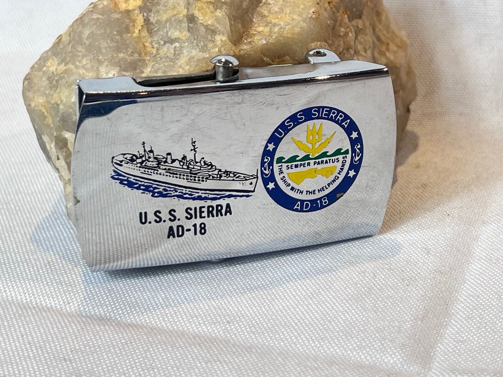 VTG U.S.S. Sierra AD-18 Belt Buckle Military Style WW2 Naval Destroyer Tender