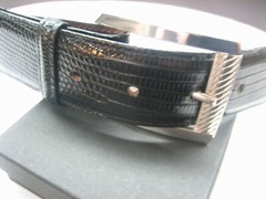 STERLING SILVER 925 BUCKLE WITH GENUINE LIZARD 1.5&Prime; BELT MADE IN U.S.A.