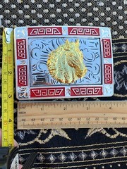 Western Red Buckle Gold Silver Horse Head Cowboy 2 »Buckle Hebilla Vaquero