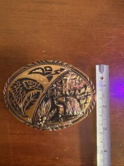 Vintage Belt Buckle Eagle Native American Tribal Diamond Cuts ISS Made In USA