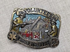 vintage USA made VOLUNTEER FIREFIGHTER belt buckle FD western EMS rescue western