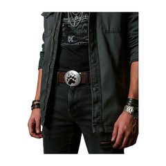 Men Women Dark Silver Metal Buckle Native American Indian Face Western Fashion