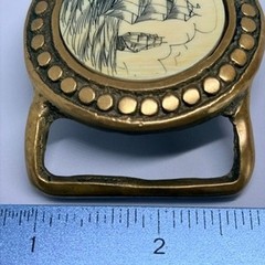 Vintage Belt Buckle Mens Solid Brass Nautical Scrimshaw Sailing Ship Maritime