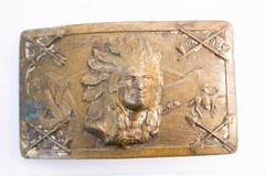 Antique 1940s Robbins Co Thoresen Native American Indian Chief Brass Belt Buckle