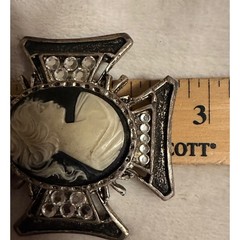 Vintage Gothic Cameo Maltese Cross Belt Buckle Silver Tone Rhinestone Mens Biker