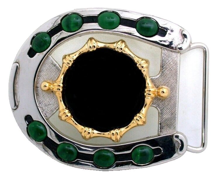 Black Onyx Resin Malachite Cab Silver Gold Color Horseshoe Buckle PBB61/32025