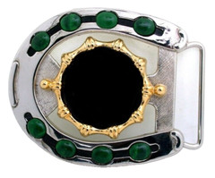 Black Onyx Resin Malachite Cab Silver Gold Color Horseshoe Buckle PBB61/32025