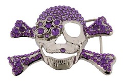 Skull Belt Buckles Crossbones Halloween Pirate Costume Bling Purple Rhinestones