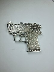 Silver Metal Belt Buckle Western Cowboys Rhinestone Bling Pistol Style