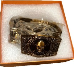 Men Stainless steel Belt metal waistband Golden Skull Skeleton Buckle Punk Rock