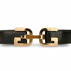 Gucci Gg Logo Buckle Leather Belt Brown Gold Hardware Made In Italy