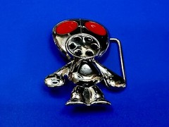 Robot Martian Boy Belt Buckle Silver Color Red Huge Adorable Eyes