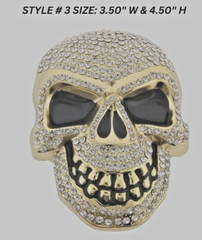 Skull Belt Buckle Gold Metal Bling Rhinestones Halloween Party Cosplay Costume