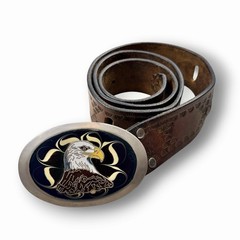 Vintage 50s 1960s Bald Eagle Blue Swirl Inlay Enamel Silver Men’s Belt Buckle
