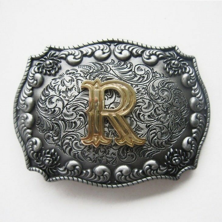 Initial Letter « R » Cowboy Rodeo Western Metal Belt Buckle