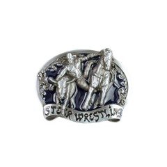 Blue Enamel Rodeo Steer Wrestling Western Belt Buckle Boucle de Ceinture