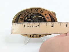 Heritage Mint Illinois 1818 State Seal Gold Brass Belt Buckle 3.25&Prime; x 2.25&Prime; Vtg