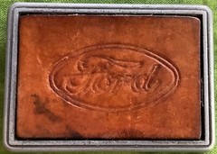 Belt Buckle w/ Ford Logo Embossed on Leather, attached to Metal Backing, NICE.