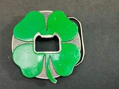 Four Leaf Clover Shamrock Cut Out Lucky Novelty Belt Buckle And Bottle Opener