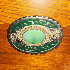 Vintage natural green onyx Western style Oval Belt Buckle green silver color