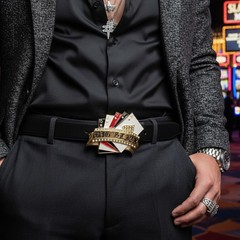 Men Women Bling Big Gold Metal Belt Buckle Royal Flush Cards Las Vegas Casino