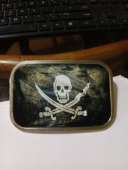 Skull Crossed Swords Belt Buckle Black White 2 1/2 X 4 Silver