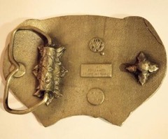 Vintage Brass Belt Buckle Bergamot Deer Antler Frame with Bounding Deer Scene