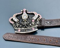 Chrome Angels Belt Buckle W/ Visalia Belt 44 So-cal Swarovski Crystals Goth