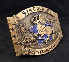 🌟 US Army 9th Cavalry Brass Belt Buckle, We Can We Will Unit Crest DUI Insignia