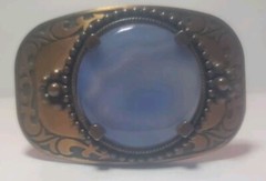 Vintage Embossed Western Style cowboy Belt Buckle with Blue/white Polished Stone