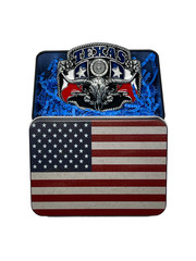 Texas Pride Belt Buckle with USA Flag Container – Western Belt Buckles for Men