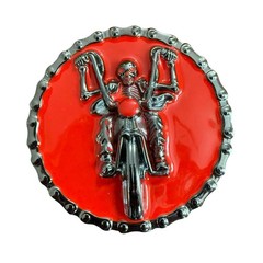Y2K Biker Motorcycle Belt Buckle Red and Silver Round Maximalism Edgy Grungy