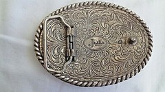 Belt Buckle Justin Brand Silver 3 3/8 x 3in Place to Engrave