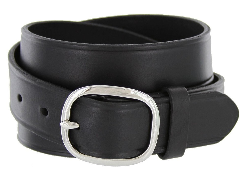 Belts.com Full Leather Work Uniform Belt with Rounded Buckle 1 and 34, Black