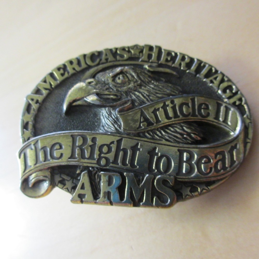 oval – America&rsquo;s Heritage 3 x 2 3/8  » thick BELT BUCKLE eagle right to bear arms