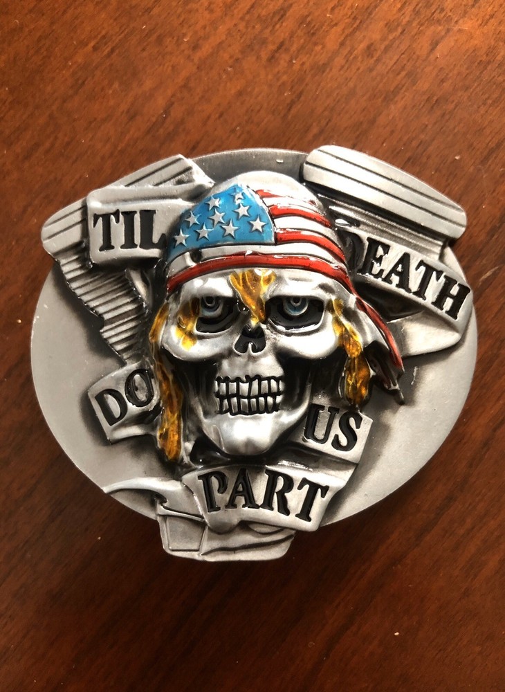 Till Death Do Us Part Skull Head USA Motorcycle Metal Unisex Men’s Belt Buckle