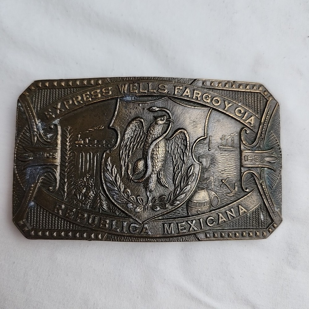 Vintage Express Wells Fargo Mexico Belt Buckle Rectangle 4in By 2.25in Travel