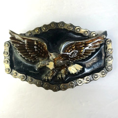 1983 American Eagle Black Enamel & Biker Chain Border Great American Buckle Co