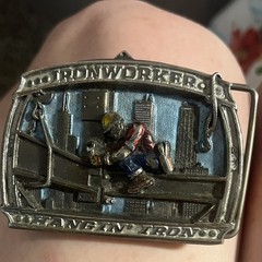Ironworker Construction 3D Figural Western Belt Buckle Silver/Blue 1819